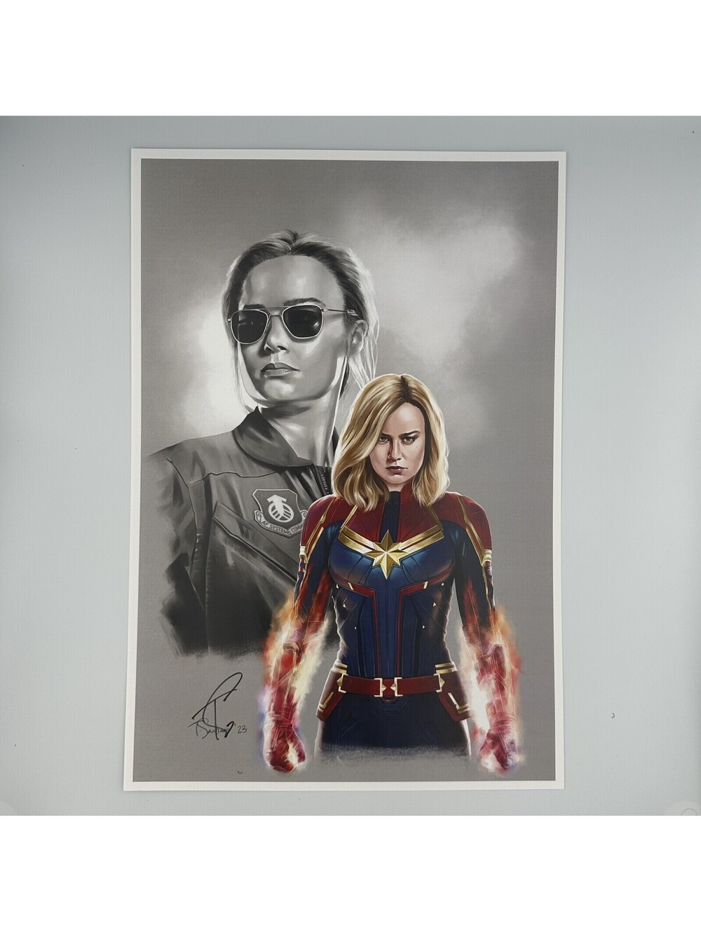 Captain Marvel 13x19 Lithograph Signed by Tony Santiago COA Marvel Comics